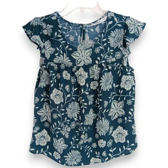 SONOMA- Women's Top-Green-White Floral-Tank-SIZE PXS-Light-Casual-Comfort - Picture 2 of 13